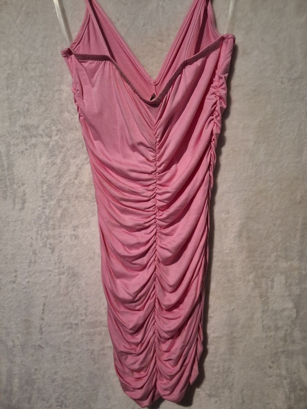 Pink Ruched V-Neck Spaghetti Strap Dress - Picture 7 of 9